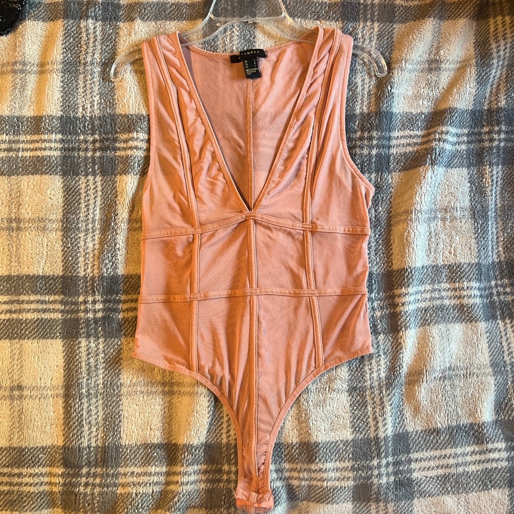 Pink mesh sheer bodysuit